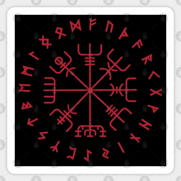 Norse Vegvisir Wayfinder Viking Compass Elder Futhark Runes Red Sticker by Blue Pagan